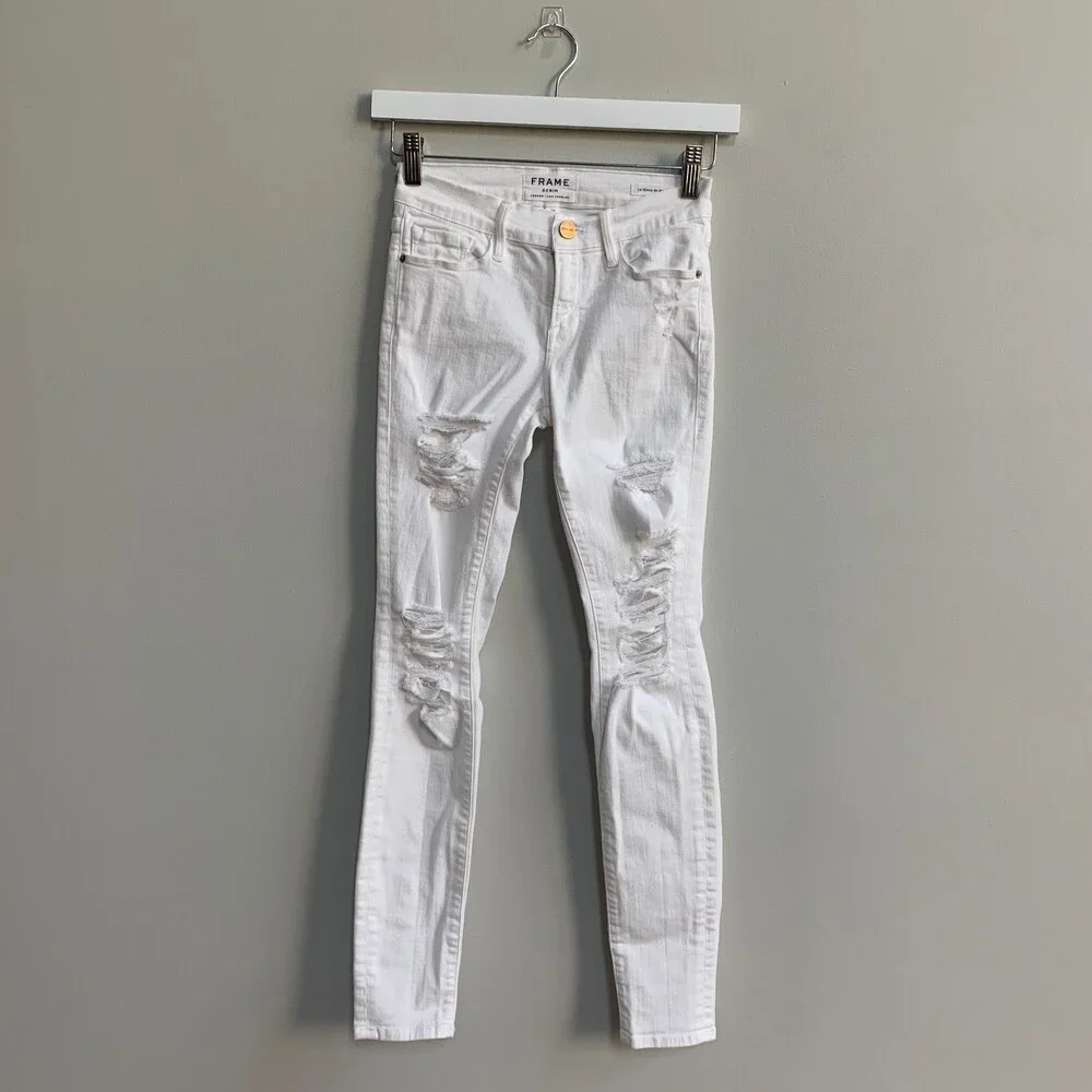 FRAME Denim Le Skinny de Jeanne Jeans Demin Women's 24 White Trashed Distressed